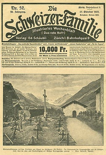 Jean Gabarell (1887-1949), Thalwil: Friedhof und Beinhaus von Kippel, Fotografie auf der Titelseite der illustrierten Zeitschrift "Die Schweizer Familie", Ausgabe vom 23. Oktober 1923.