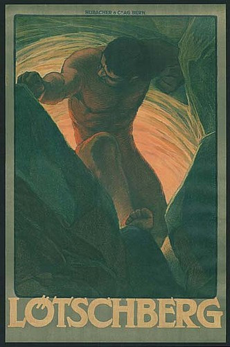 Grossformatiges Plakat "Lötschberg", Farblithografie, 113 x 75 cm, gedruckt bei Hubacher & Cie AG in Bern. Künstler unbekannt.