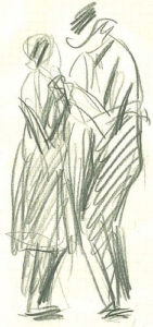 Bleistift-Skizze von Albert Nyfeler (1883-1969), ein Tanzpaar darstellend.