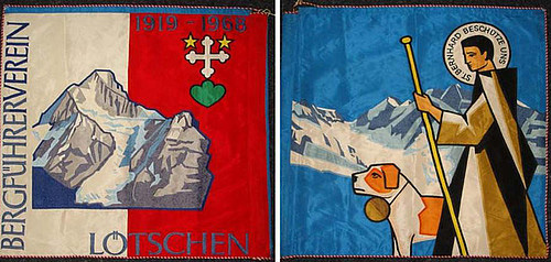 Fahne des Bergführervereins Lötschen, 69x74 cm, hergestellt 1968 bei Heimgartner Fahnen AG in Wil. Depositum Bergführerverein Lötschen.