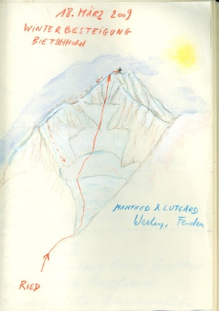 Gipfelbuch vom Bietschhorn, 2004-2012, Depositum Bergführerverein Lötschen.