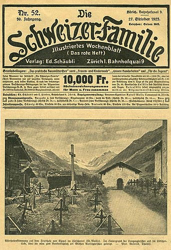 Jean Gabarell (1887-1949), Thalwil: Friedhof und Beinhaus von Kippel, Fotografie auf der Titelseite der illustrierten Zeitschrift "Die Schweizer Familie", Ausgabe vom 23. Oktober 1923.
