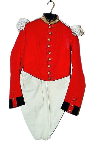 Uniformrock eines Grenadier-Offiziers des Dritten Schweizer Regiments von Neapel, um 1850, Epauletten nicht original, Sammlung Lötschentaler Museum.
